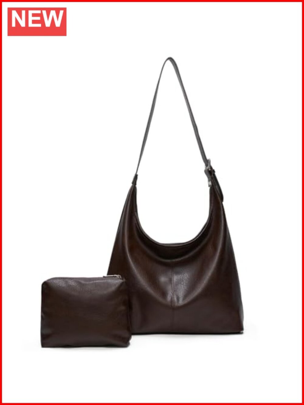 Vegan Leather Slouchy Hobo Shoulder Bag Laptop Tote with Pouch